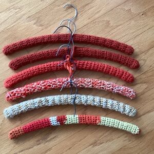 Set of 5 Crochet Covered Hangers in Red and Cream